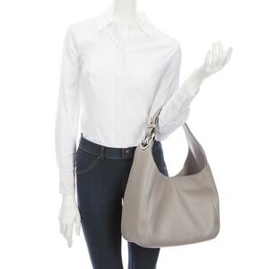 Michael Kors Hobo Bag Womens Large Grey Fulton Pebbled Leather Shoulder Bag MK